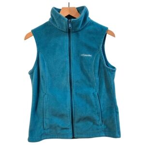 Columbia Fleece Full Zip-Up Peacock Blue Mock Neck Vest Size Medium